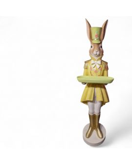 FIGURA WIELKANOCNA - ZAJĄC KRÓLIK ŻOŁNIERZ XL - Z TACĄ żółty