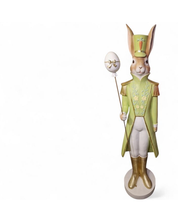 FIGURA WIELKANOCNA - ZAJĄC KRÓLIK ŻOŁNIERZ XL - Z PISANKĄ zielony