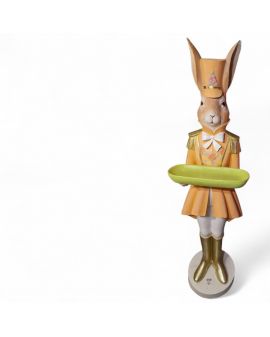 FIGURA WIELKANOCNA - ZAJĄC KRÓLIK ŻOŁNIERZ XL - Z TACĄ pomarańcz