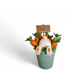 FIGURA WIELKANOCNA - ZAJĄC KRÓLIK W DONICZCE Z MARCHEWKAMI