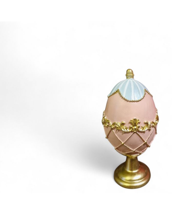FIGURA WIELKANOCNA - ELEGANCKIE JAJKO PISANKA model II błękitno-różowe