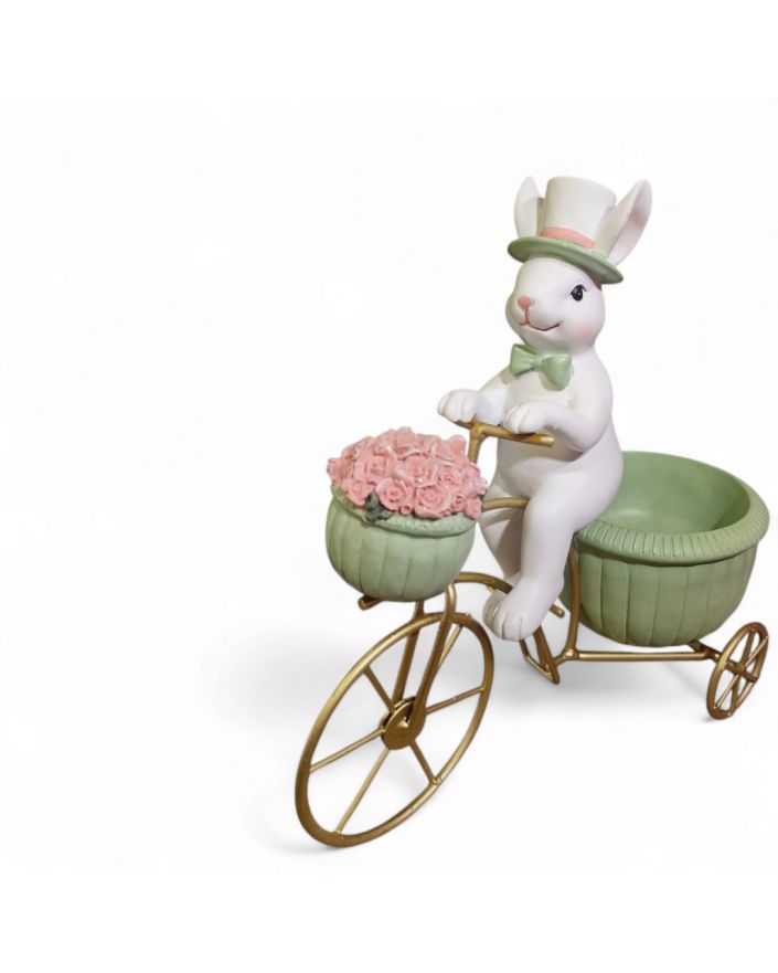 FIGURA WIELKANOCNA - ZAJĄC KRÓLIK NA ROWERZE Z KOSZYCZKIEM