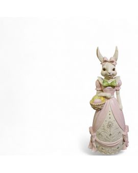 FIGURA WIELKANOCNA - PANI ZAJĄC KRÓLIK Z KOSZYKIEM - róż