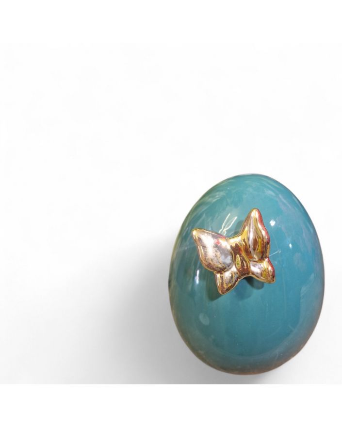 FIGURA CERAMICZNA - CERAMICZNE JAJKO PISANKA Z MOTYLEM - zieleń