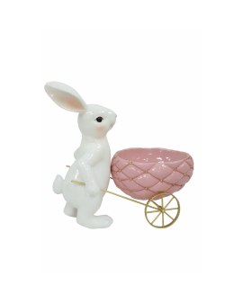 FIGURA WIELKANOCNA - ZAJĄC KRÓLIK Z TACZKĄ PISANKĄ model II