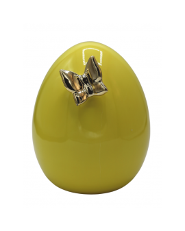 FIGURA CERAMICZNA - MAŁE CERAMICZNE JAJKO PISANKA Z MOTYLEM - żółte