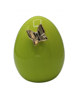 FIGURA CERAMICZNA - MAŁE CERAMICZNE JAJKO PISANKA Z MOTYLEM - limonka