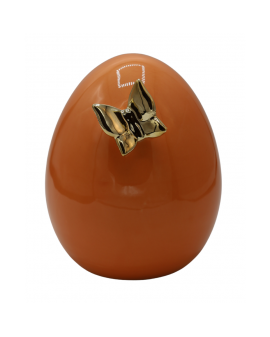 FIGURA CERAMICZNA - DUŻE CERAMICZNE JAJKO PISANKA Z MOTYLEM - morela