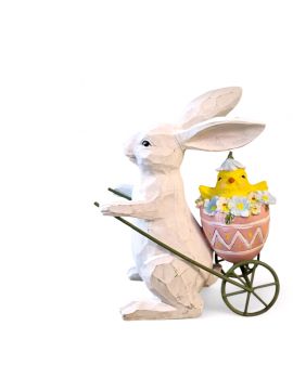 FIGURA WIELKANOCNA - ZAJĄC KRÓLIK Z TACZKĄ PISANKĄ model III