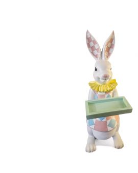 FIGURA WIELKANOCNA - PASTELOWY ZAJĄC KRÓLIK Z TACĄ model II