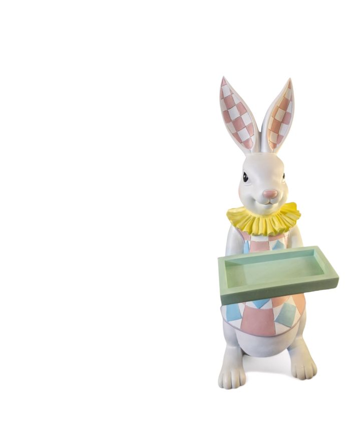 FIGURA WIELKANOCNA - PASTELOWY ZAJĄC KRÓLIK Z TACĄ model II