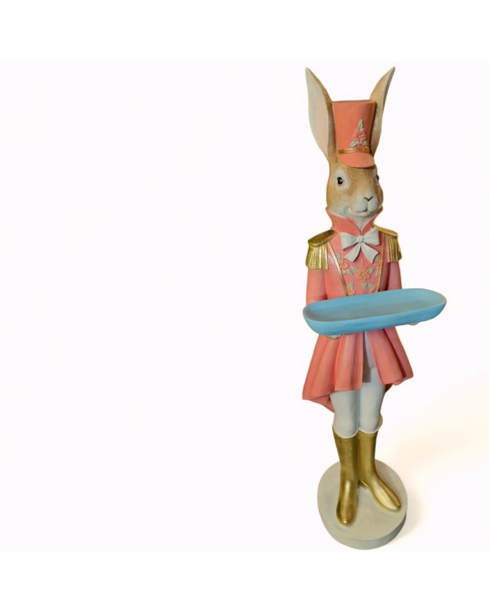 FIGURA WIELKANOCNA - ZAJĄC KRÓLIK ŻOŁNIERZ XL - Z TACĄ różowy