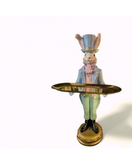 FIGURA WIELKANOCNA - PASTELOWY ZAJĄC KRÓLIK Z TACĄ model III