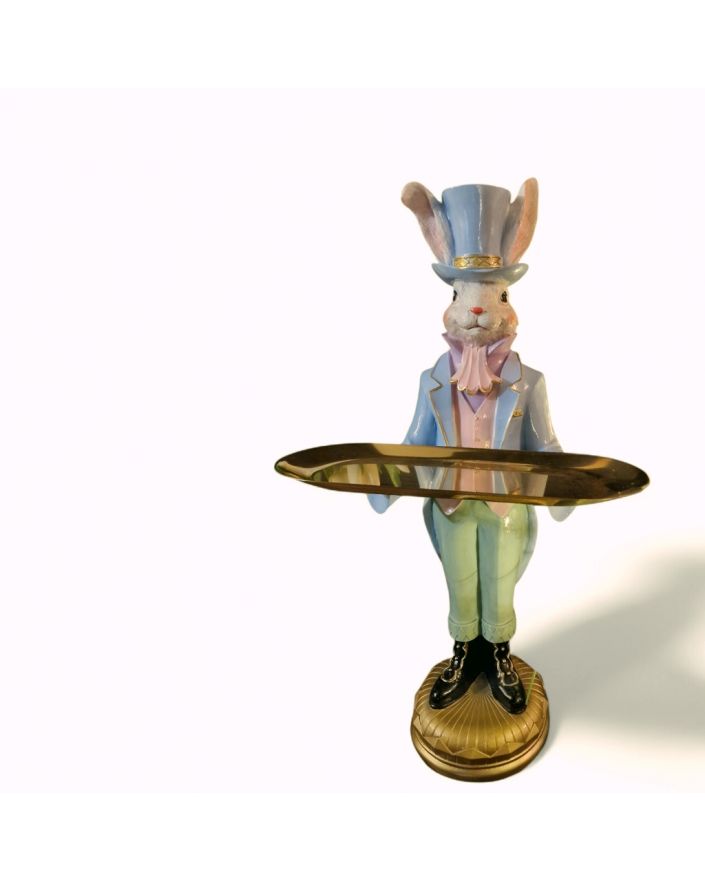 FIGURA WIELKANOCNA - PASTELOWY ZAJĄC KRÓLIK Z TACĄ model III