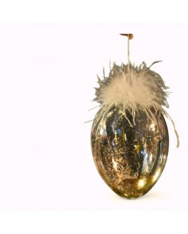 ZAWIESZKA SZKLANA - JAJKO PISANKA Z BROKATEM I PIÓRKAMI model I