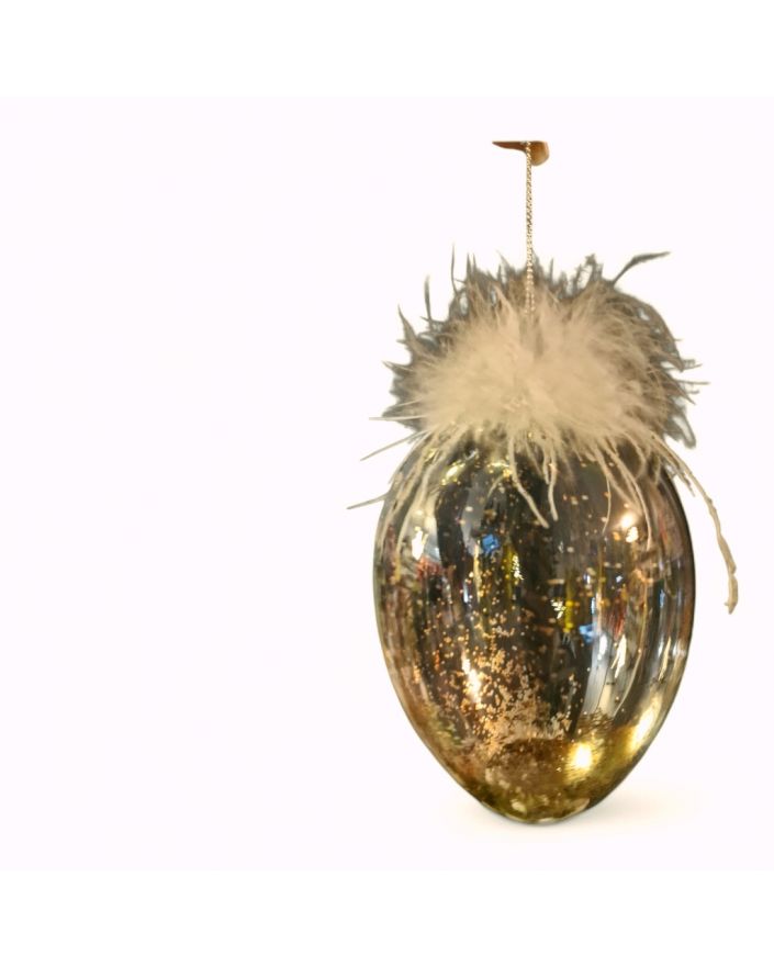 ZAWIESZKA SZKLANA - JAJKO PISANKA Z BROKATEM I PIÓRKAMI model I
