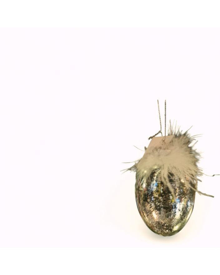 ZAWIESZKA SZKLANA - JAJKO PISANKA Z BROKATEM I PIÓRKAMI model II