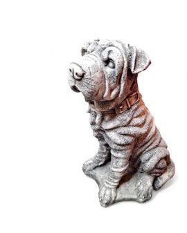 FIGURA BETONOWA - DUŻY SIEDZĄCY PIES PIESEK MOPS model I czarny
