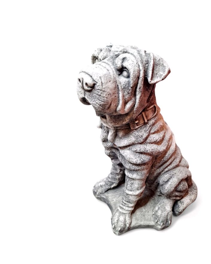 FIGURA BETONOWA - DUŻY SIEDZĄCY PIES PIESEK MOPS model I czarny