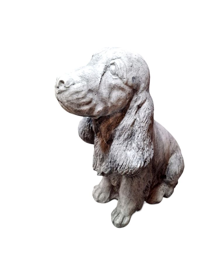 FIGURA BETONOWA - DUŻY SIEDZĄCY PIES PIESEK COCKER SPANIEL model II szary