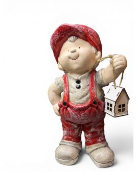 FIGURA GIPSOWA - CHŁOPCZYK W CZAPCE Z LATARENKĄ - Staś
