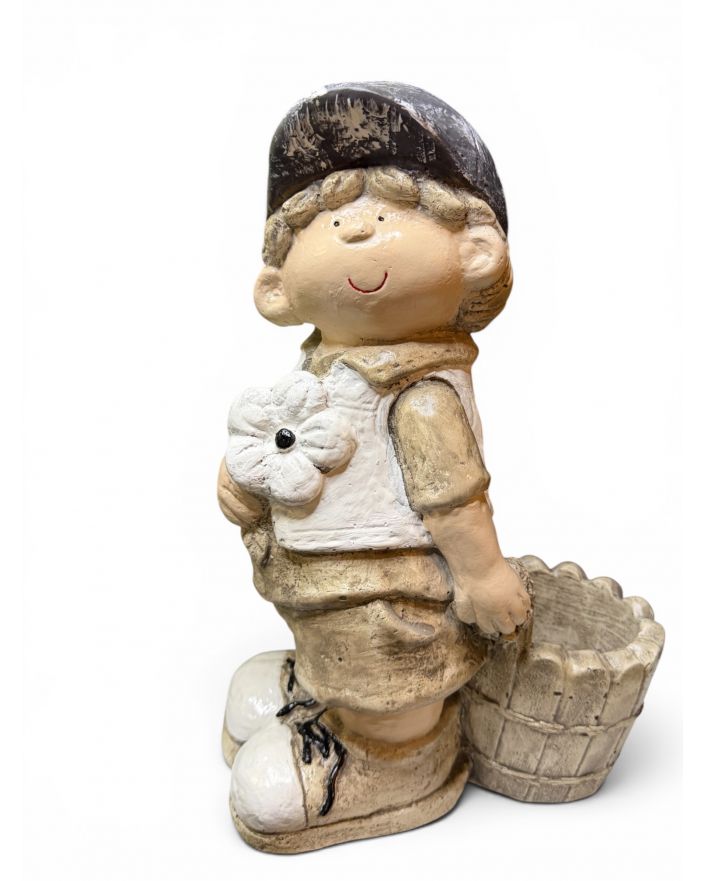 FIGURKA GIPSOWA - CHŁOPIEC OGRODNIK Z KOSZEM model IIIa